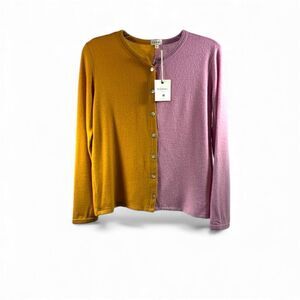 DONNI Revolve NWT Fuzzy Color Block Cardigan in Pink and Orange Size M